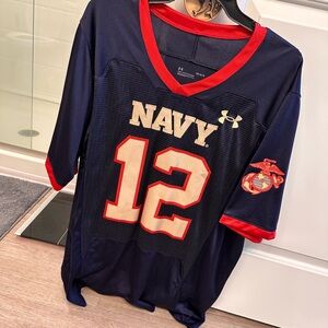 Under Armour Navy and Red Navy Football Jersey #12